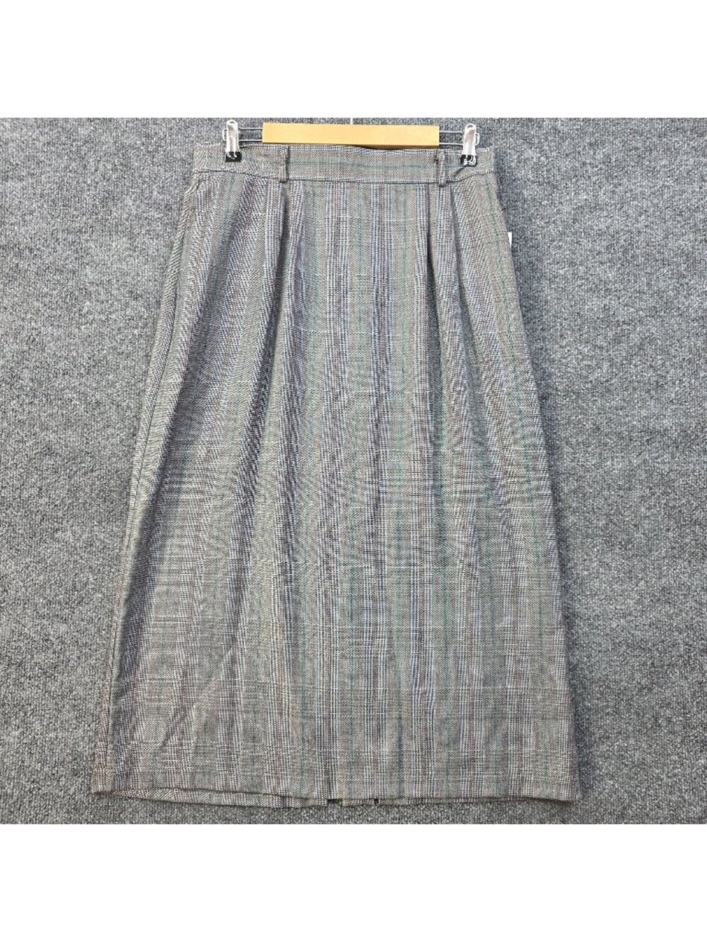 Vintage 90s Lord Isaacs Plaid Midi Skirt 16 Gray USA Rayon Twee Office Preppy